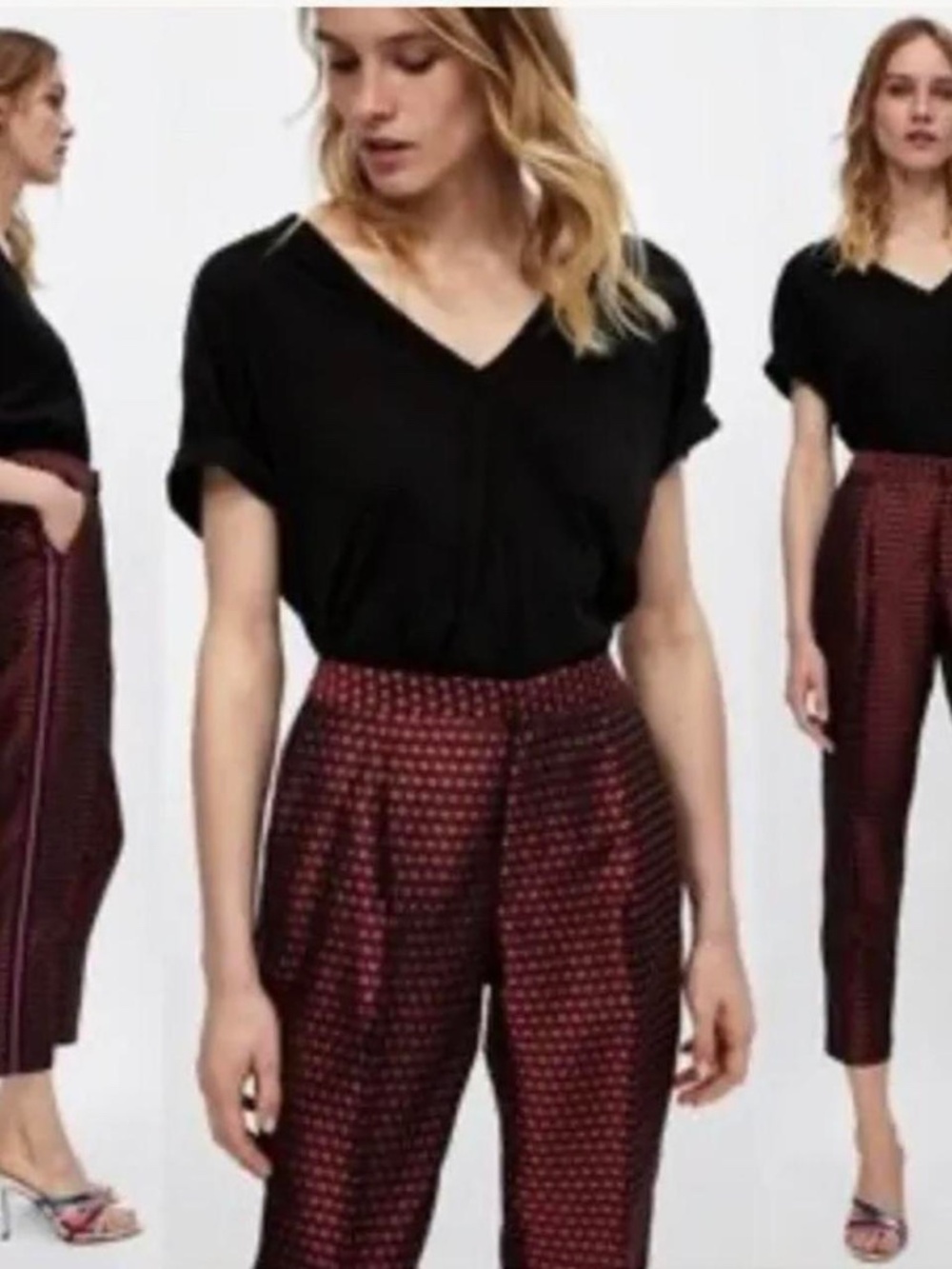 Zara Women's Burgundy and Blue Trousers